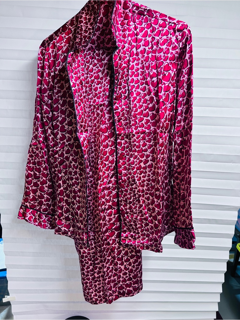 Nick & Nora Pink Heart-Print Satin Pajama Set